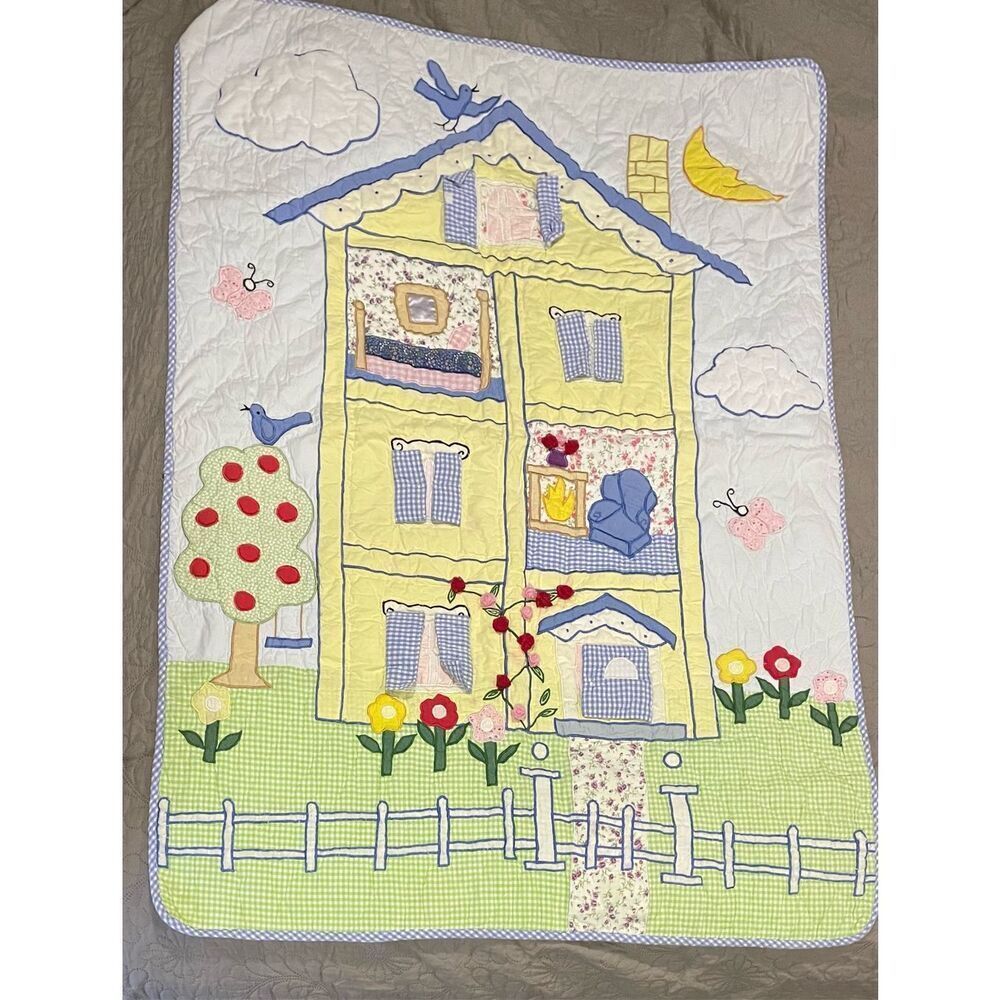 P.J. Kids Rooms To Dream Crib Quilt Dollhouse Peek a Boo Homemade Vintage 90s